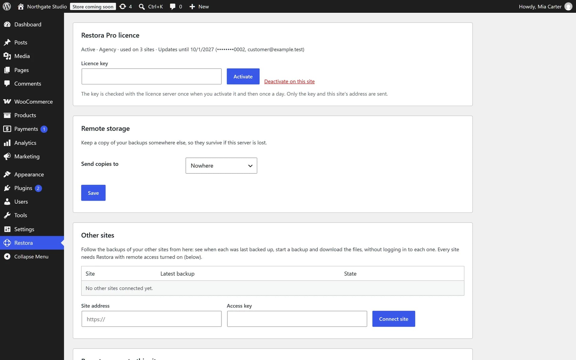 The Pro licence, remote storage and other sites